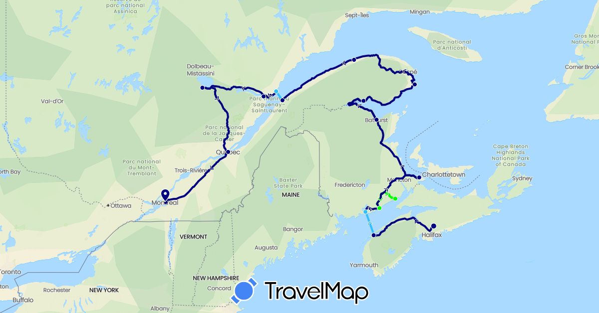 TravelMap itinerary: driving, boat, ausflug in Canada (North America)